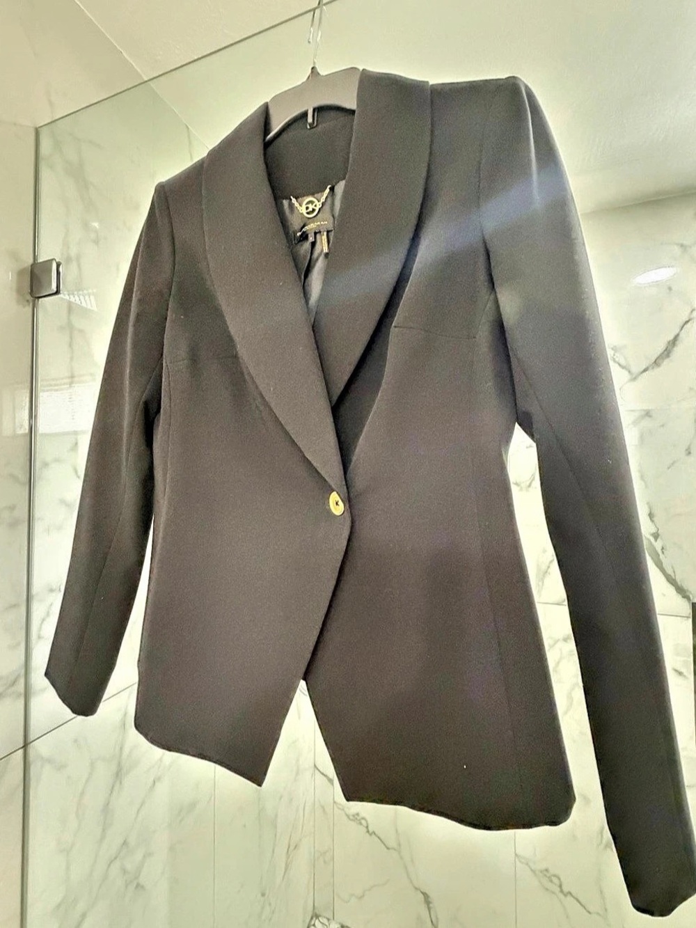 Donna Karan New York Scarf Collar Suit Blazer Black